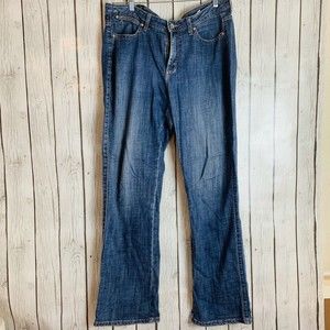 Womens Wrangler Aura Western Boot Cut Denim Blue Jeans Size 10 Tall W 38 L 34